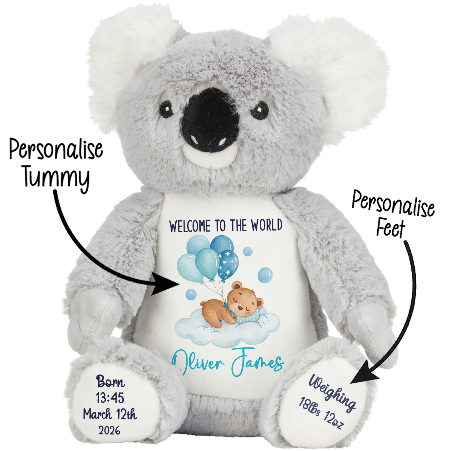 Blue Balloon Sleeping Bear New Baby Personalised Teddy Bear