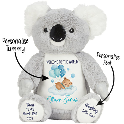Blue Balloon Sleeping Bear New Baby Personalised Teddy Bear
