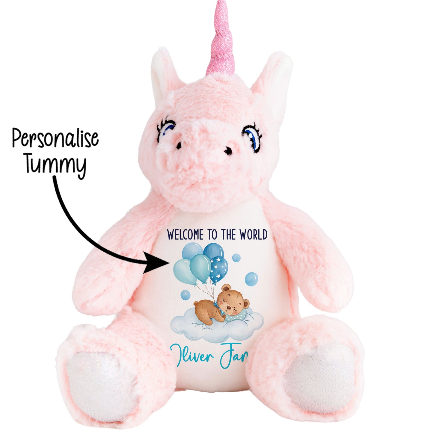 Blue Balloon Sleeping Bear New Baby Personalised Teddy Bear
