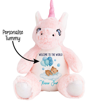 Blue Balloon Sleeping Bear New Baby Personalised Teddy Bear