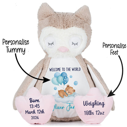 Blue Balloon Sleeping Bear New Baby Personalised Teddy Bear