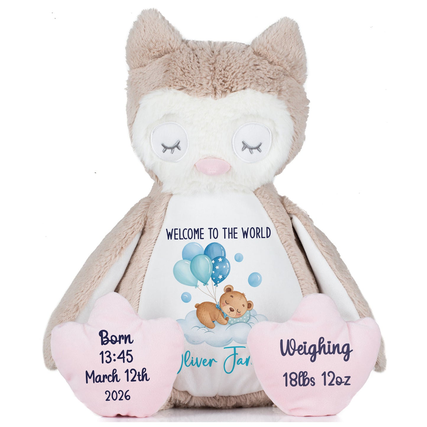 Blue Balloon Sleeping Bear New Baby Personalised Teddy Bear