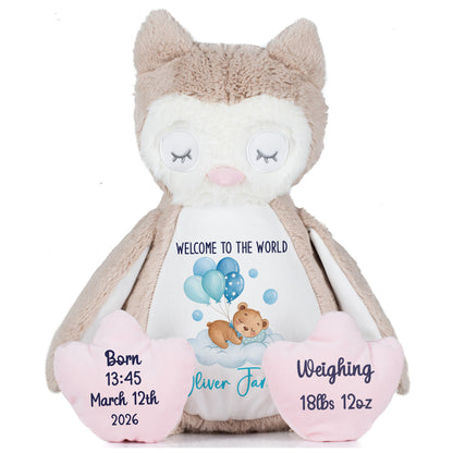 Blue Balloon Sleeping Bear New Baby Personalised Teddy Bear