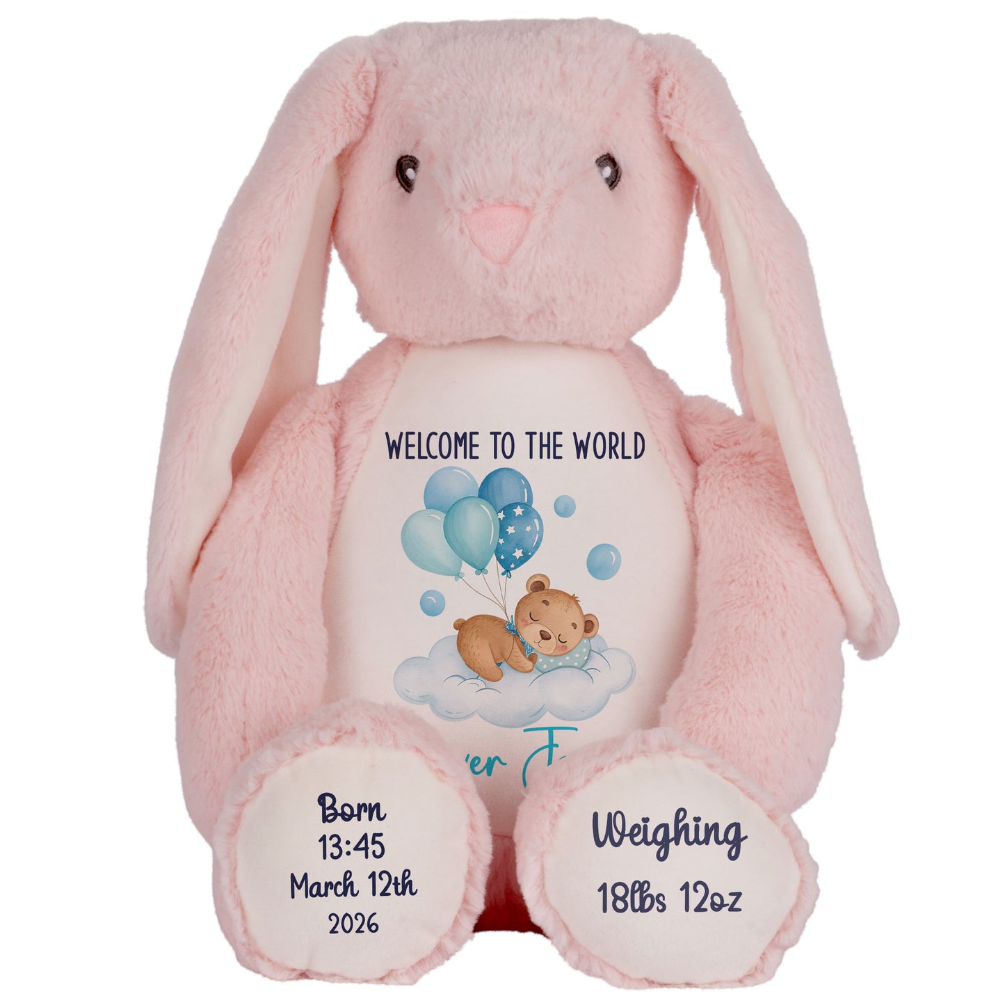 Blue Balloon Sleeping Bear New Baby Personalised Teddy Bear