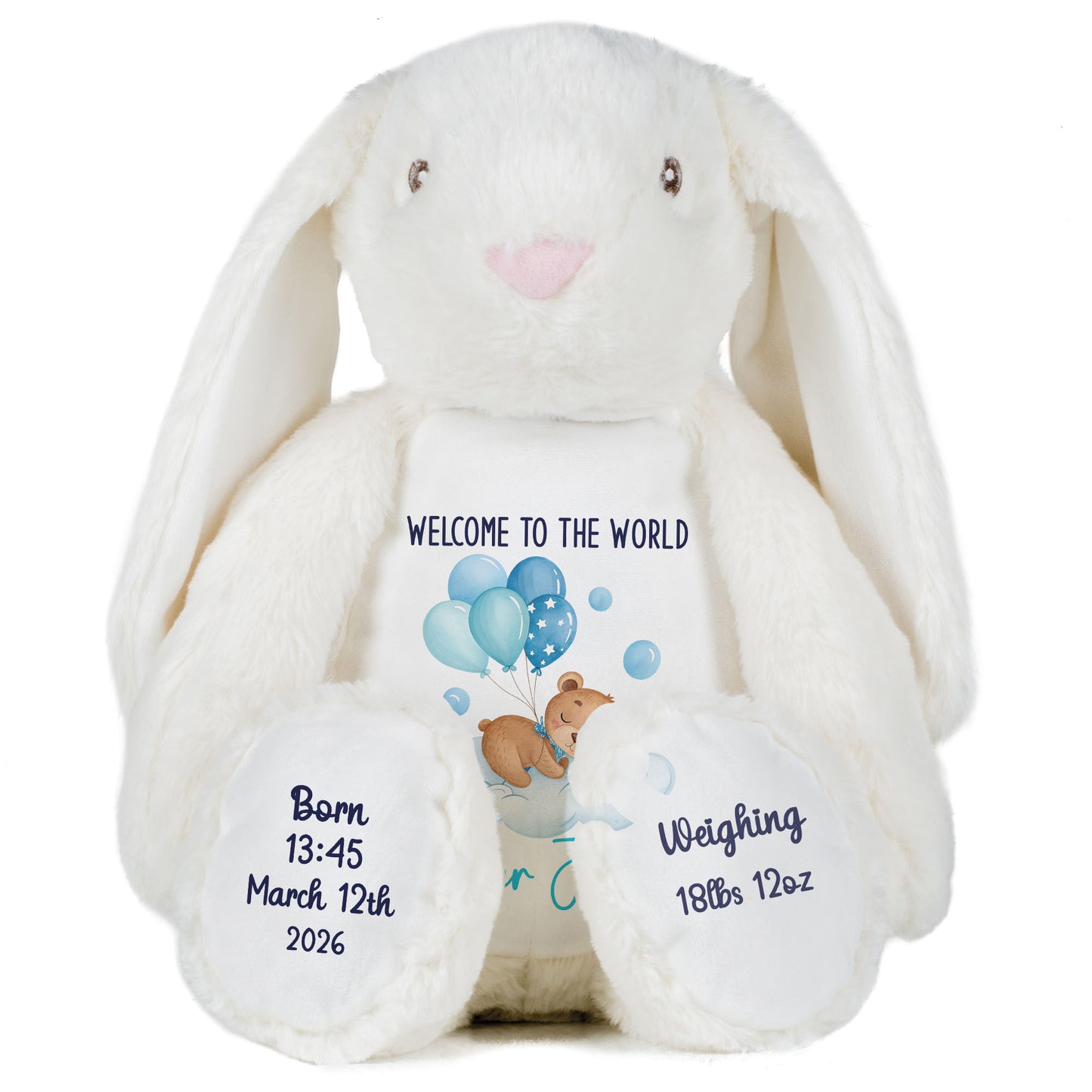 Blue Balloon Sleeping Bear New Baby Personalised Teddy Bear