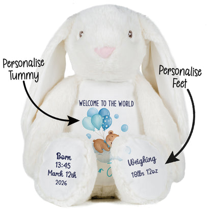 Blue Balloon Sleeping Bear New Baby Personalised Teddy Bear
