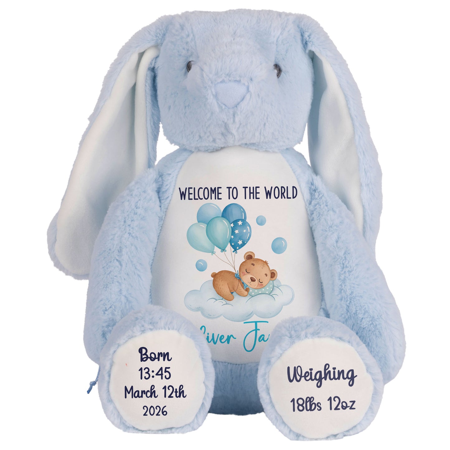 Blue Balloon Sleeping Bear New Baby Personalised Teddy Bear