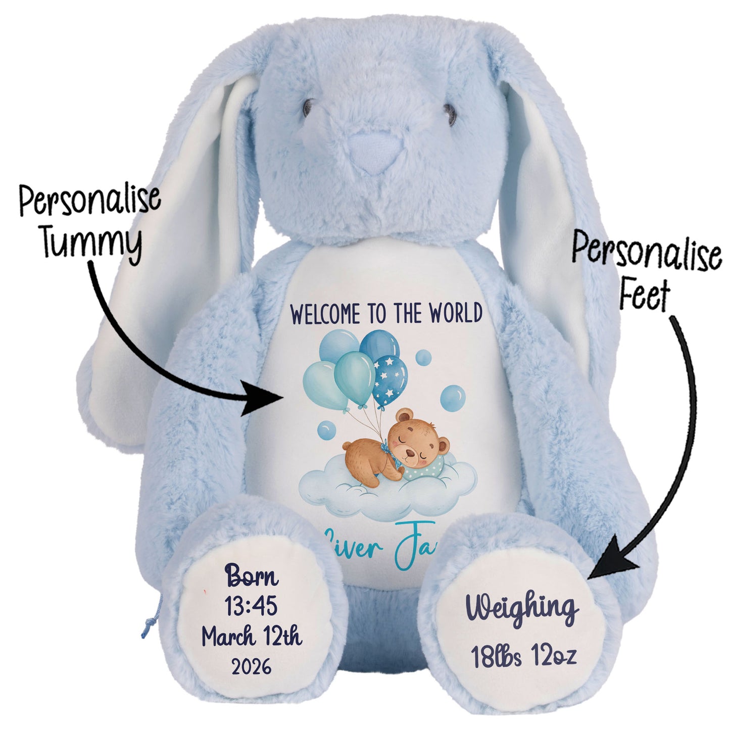 Blue Balloon Sleeping Bear New Baby Personalised Teddy Bear