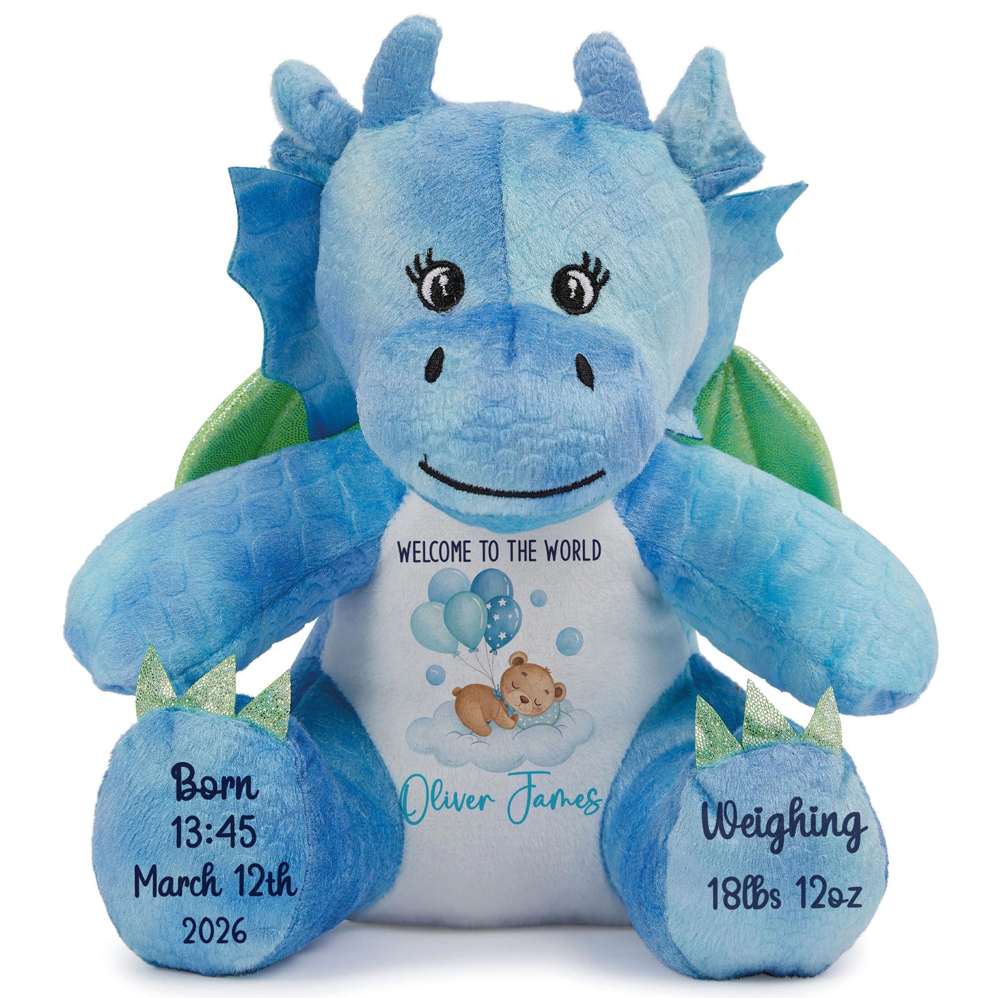Blue Balloon Sleeping Bear New Baby Personalised Teddy Bear