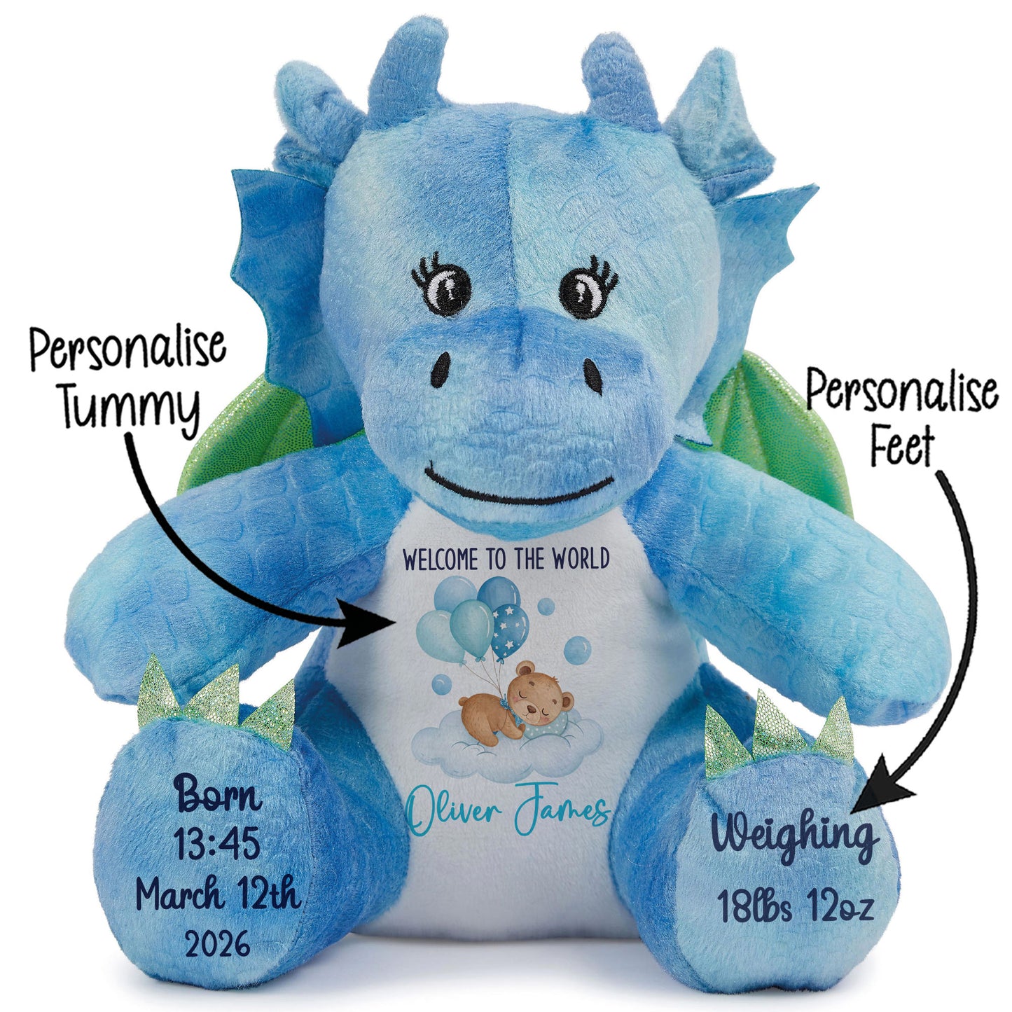 Blue Balloon Sleeping Bear New Baby Personalised Teddy Bear