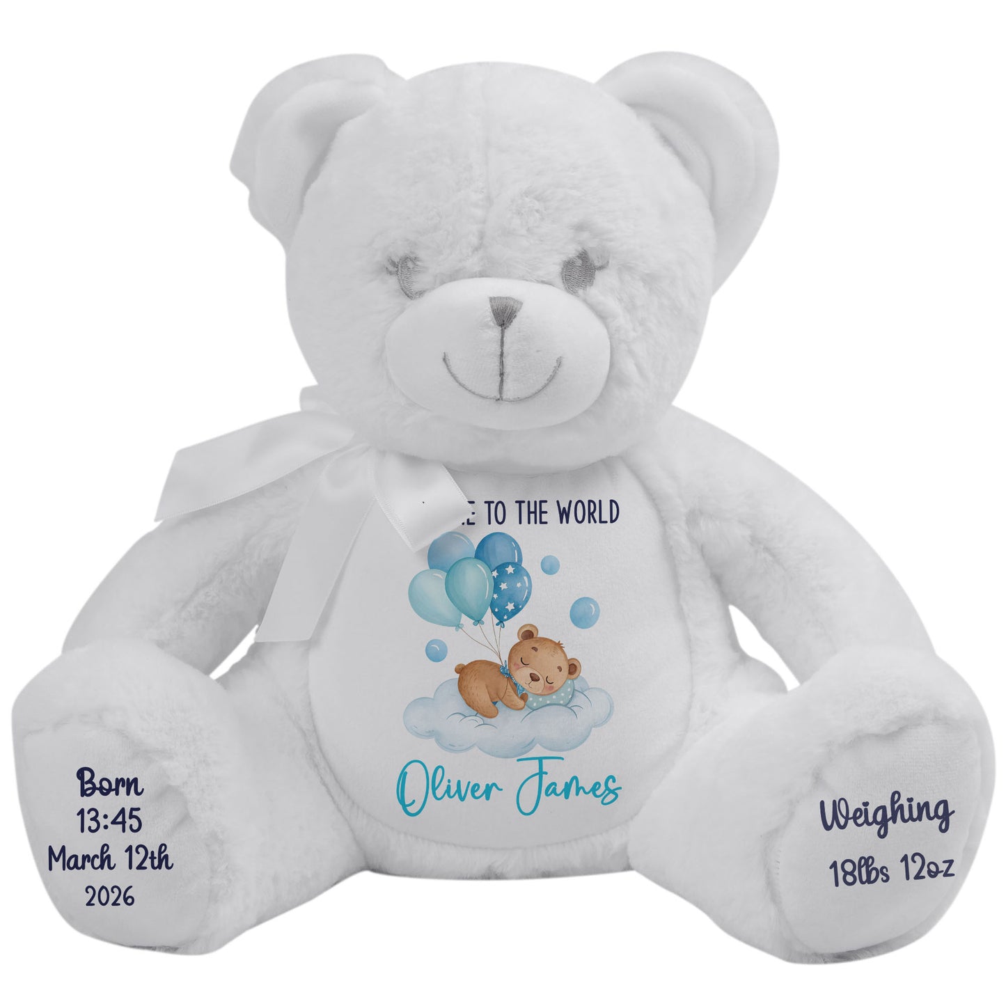 Blue Balloon Sleeping Bear New Baby Personalised Teddy Bear