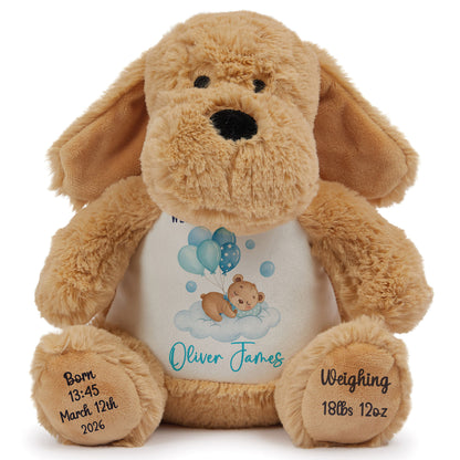 Blue Balloon Sleeping Bear New Baby Personalised Teddy Bear