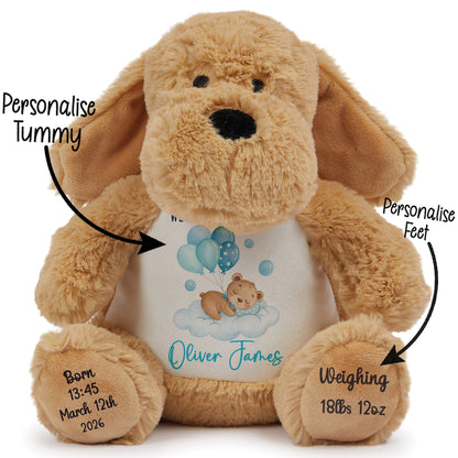 Blue Balloon Sleeping Bear New Baby Personalised Teddy Bear