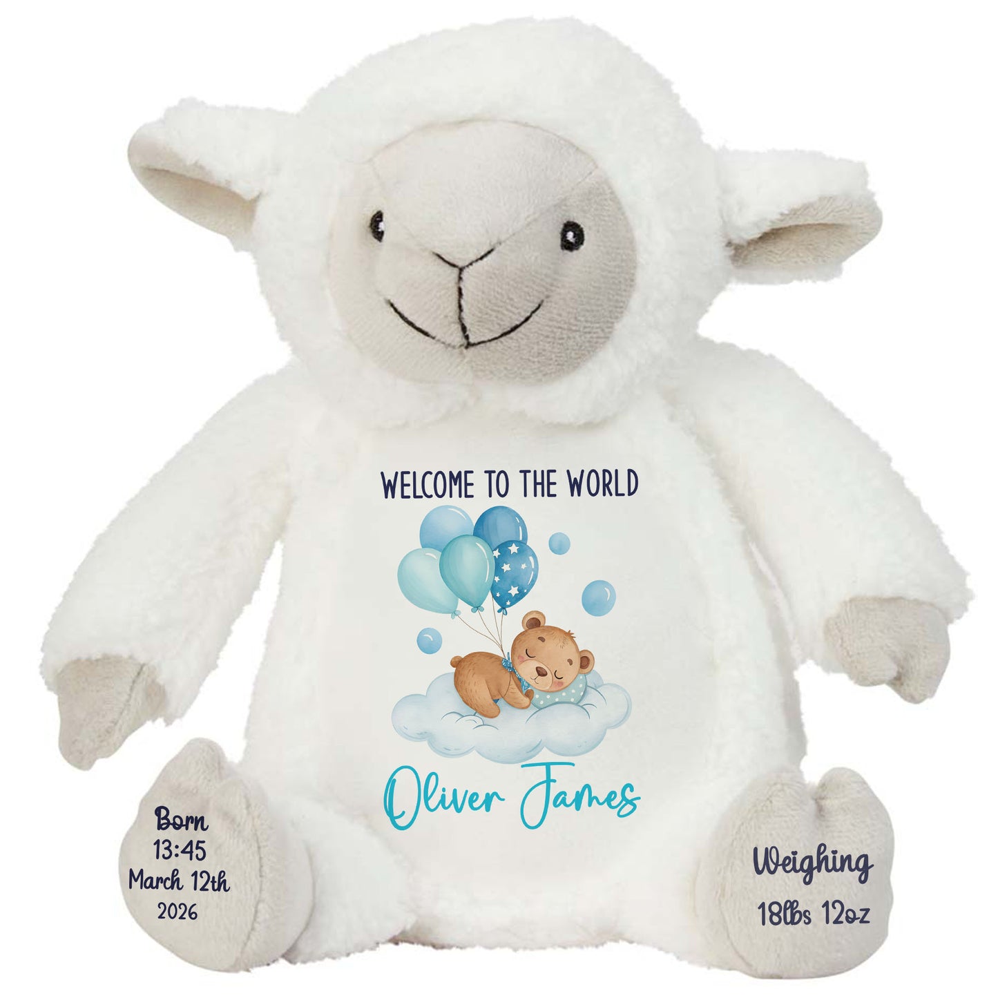 Blue Balloon Sleeping Bear New Baby Personalised Teddy Bear
