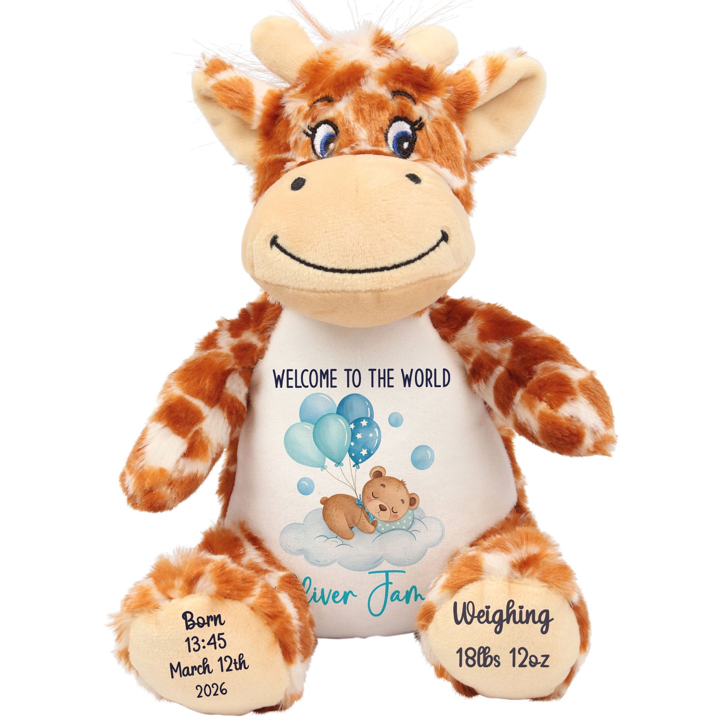 Blue Balloon Sleeping Bear New Baby Personalised Teddy Bear