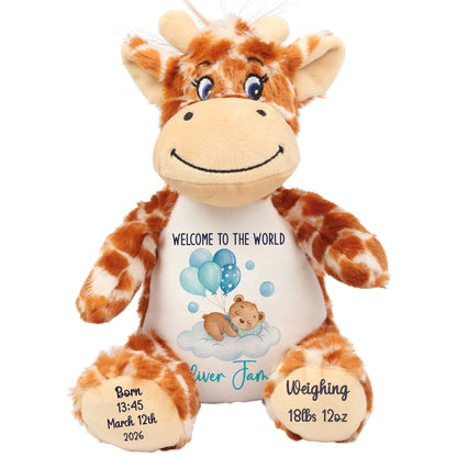 Blue Balloon Sleeping Bear New Baby Personalised Teddy Bear
