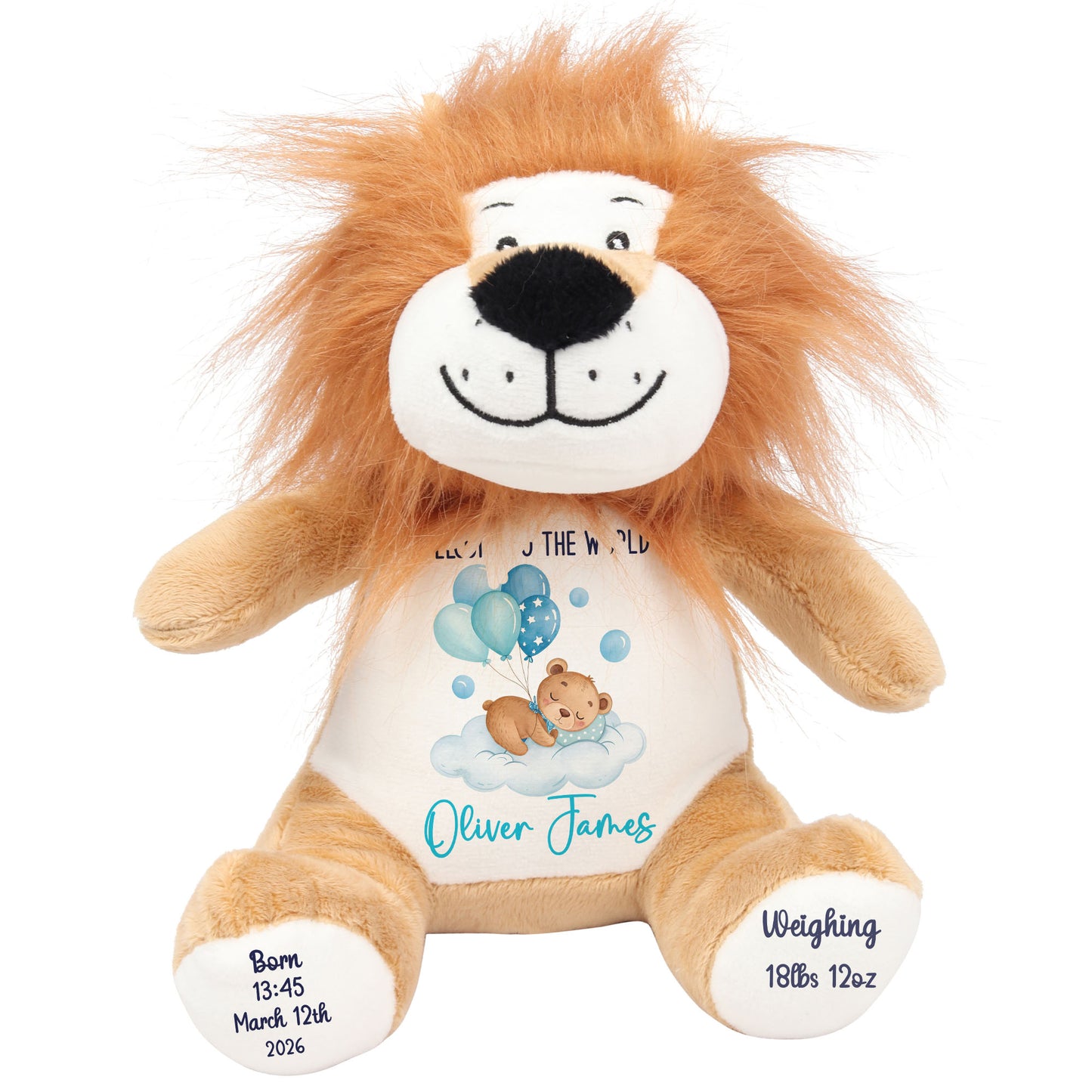 Blue Balloon Sleeping Bear New Baby Personalised Teddy Bear