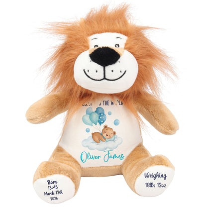 Blue Balloon Sleeping Bear New Baby Personalised Teddy Bear