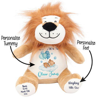 Blue Balloon Sleeping Bear New Baby Personalised Teddy Bear