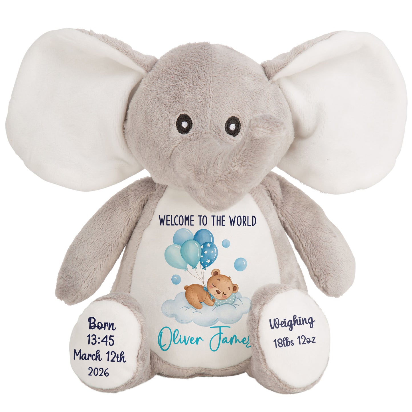 Blue Balloon Sleeping Bear New Baby Personalised Teddy Bear