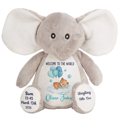 Blue Balloon Sleeping Bear New Baby Personalised Teddy Bear