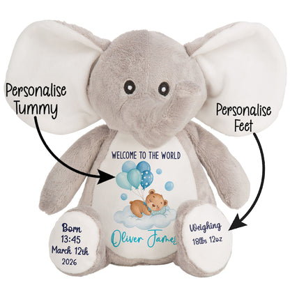 Blue Balloon Sleeping Bear New Baby Personalised Teddy Bear