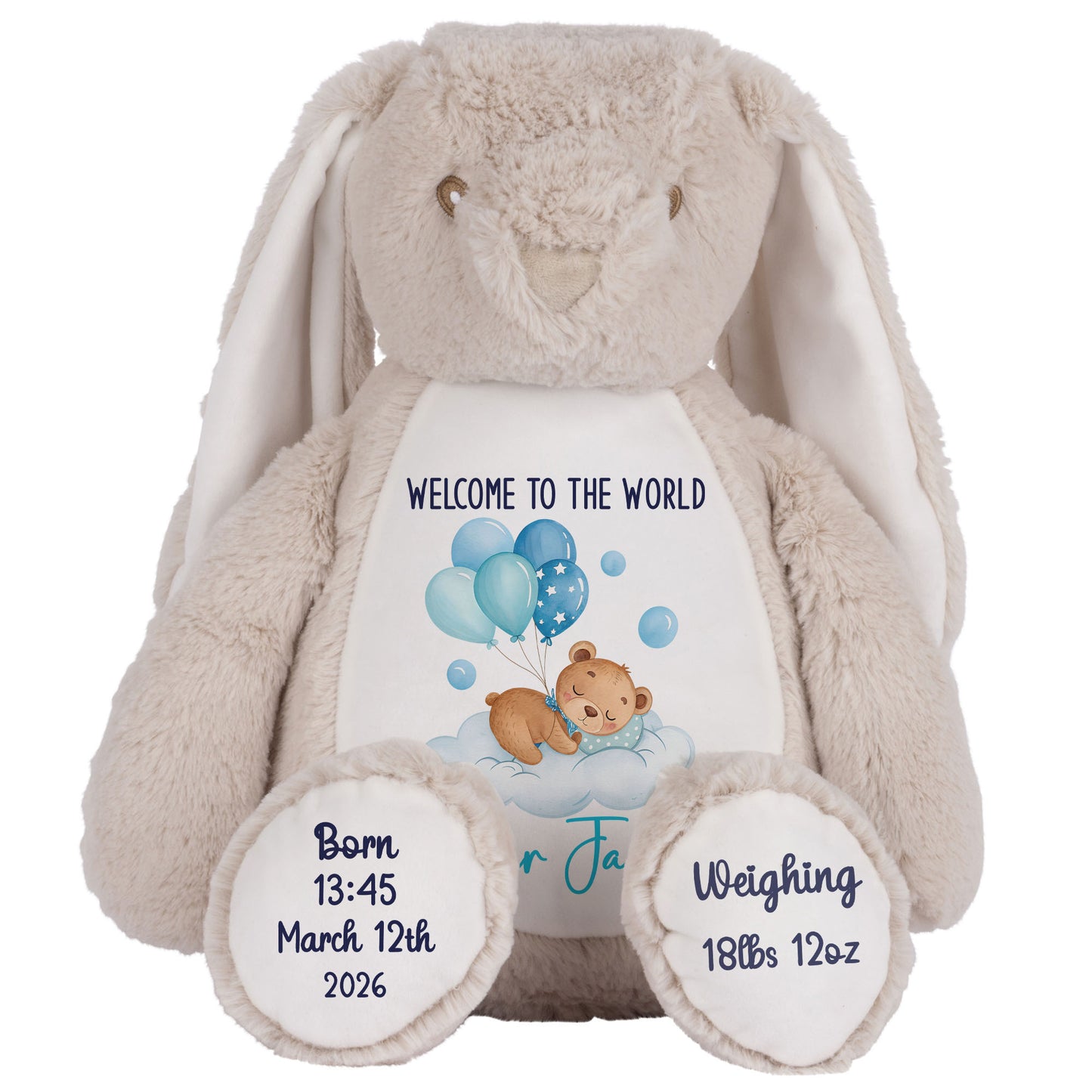 Blue Balloon Sleeping Bear New Baby Personalised Teddy Bear