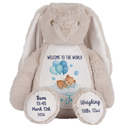 Blue Balloon Sleeping Bear New Baby Personalised Teddy Bear