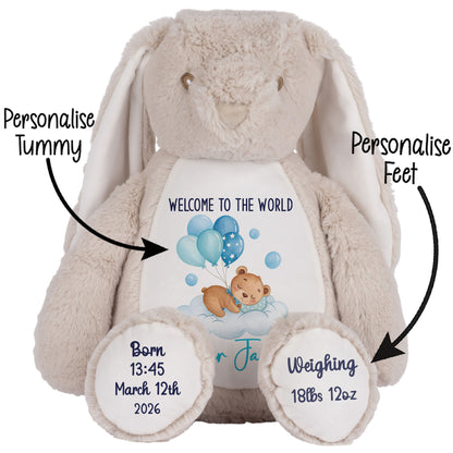 Blue Balloon Sleeping Bear New Baby Personalised Teddy Bear