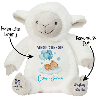 Blue Balloon Sleeping Bear New Baby Personalised Teddy Bear