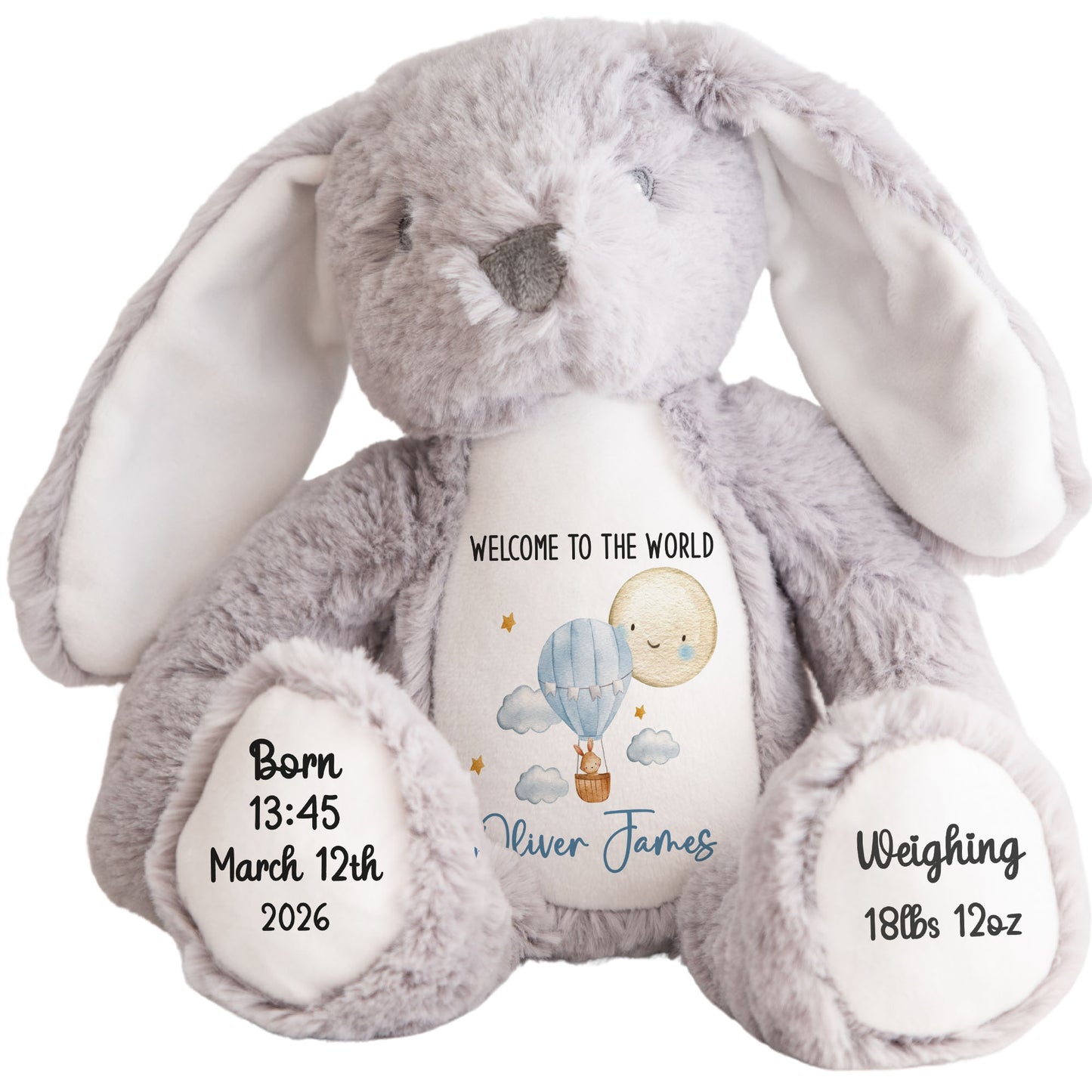 Blue Balloon & Moon New Baby Boy Personalised Teddy Bear