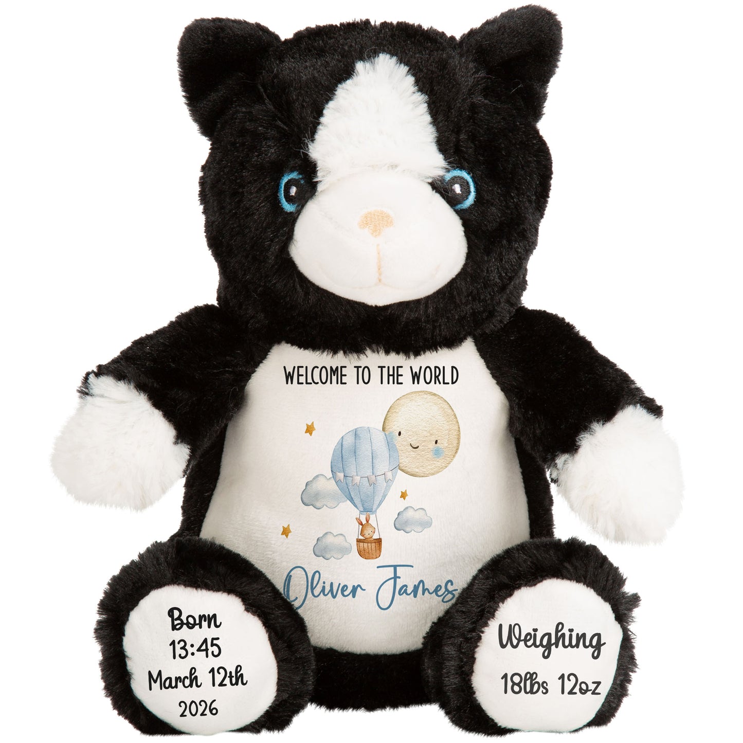 Blue Balloon & Moon New Baby Boy Personalised Teddy Bear