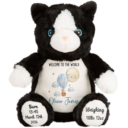 Blue Balloon & Moon New Baby Boy Personalised Teddy Bear