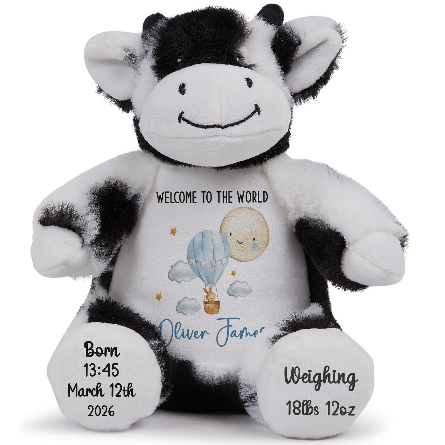 Blue Balloon & Moon New Baby Boy Personalised Teddy Bear