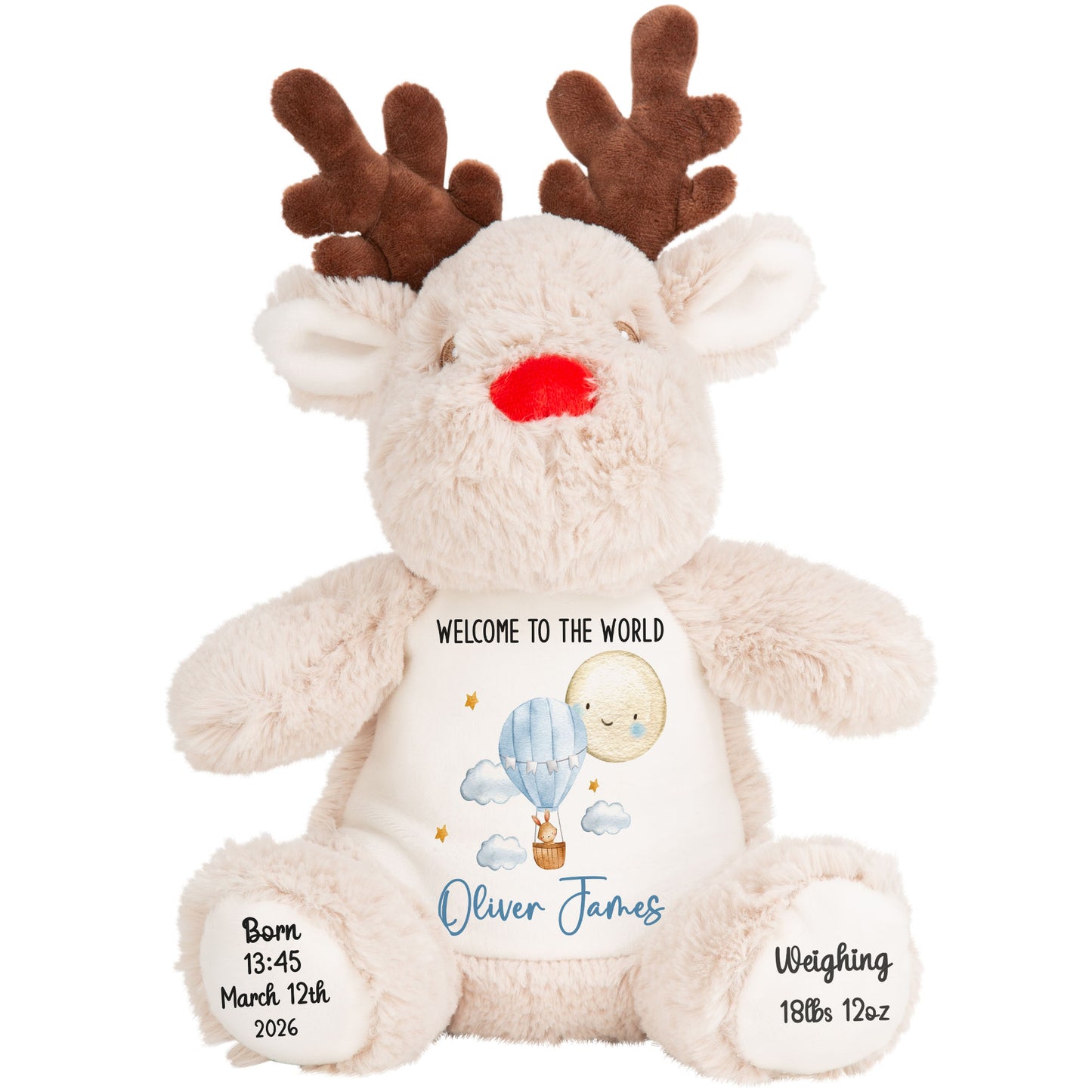 Blue Balloon & Moon New Baby Boy Personalised Teddy Bear