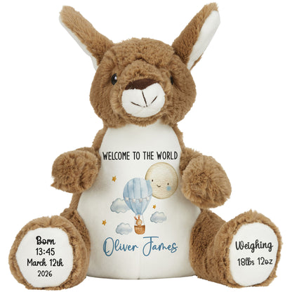 Blue Balloon & Moon New Baby Boy Personalised Teddy Bear