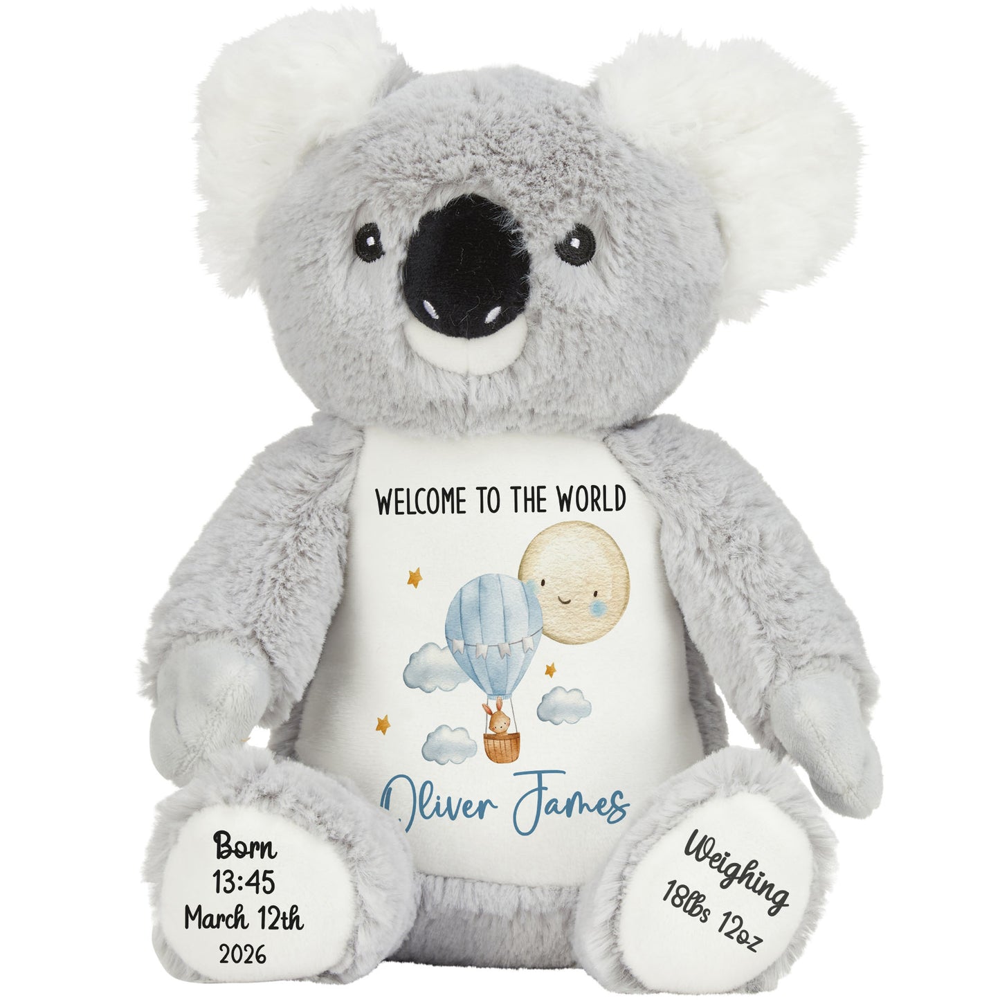 Blue Balloon & Moon New Baby Boy Personalised Teddy Bear