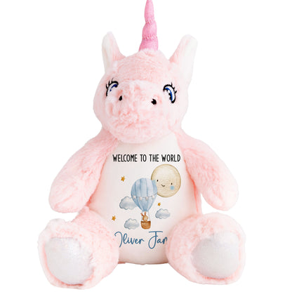 Blue Balloon & Moon New Baby Boy Personalised Teddy Bear