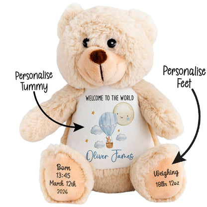 Beige teddy bear with a personalized t-shirt on a white background STOCK-CLASSIC-BROWN