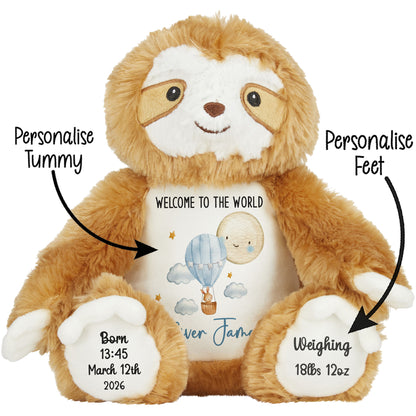 Plush toy with customizable text on a white background STOCK-SLOTH