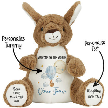 Plush kangaroo toy with customizable features on a white background STOCK-KANGAROO