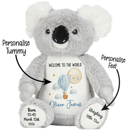 Plush koala toy with customizable text on a white background STOCK-KOALA