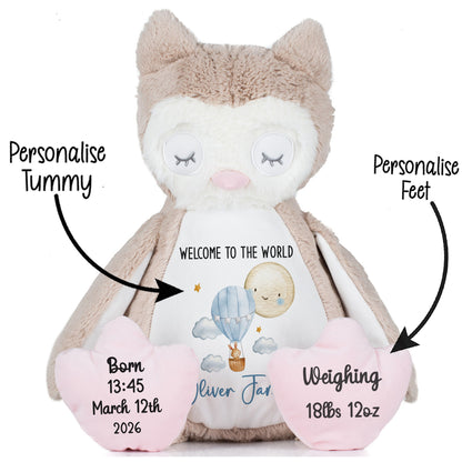 Plush toy with customizable text on a white background STOCK-OWL
