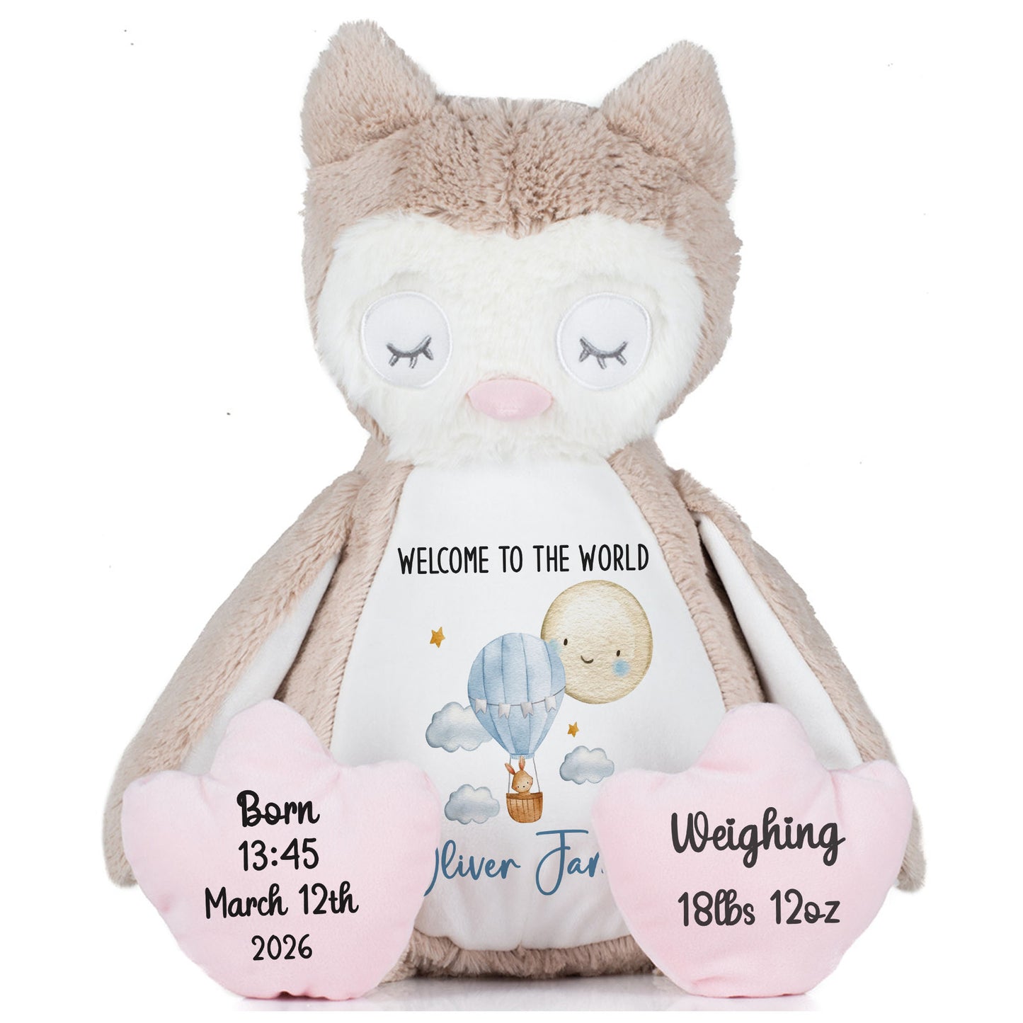 Blue Balloon & Moon New Baby Boy Personalised Teddy Bear