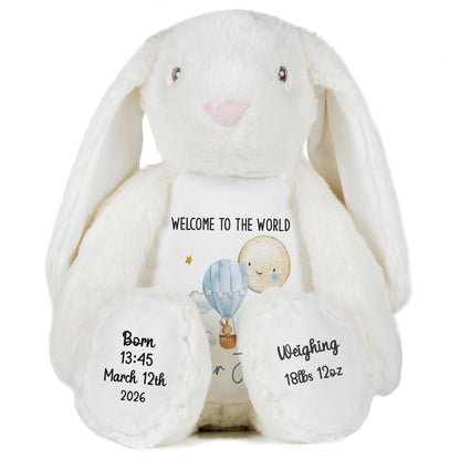 Blue Balloon & Moon New Baby Boy Personalised Teddy Bear