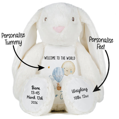 White plush bunny with customizable text on a white background STOCK-BUNNY-WHITE