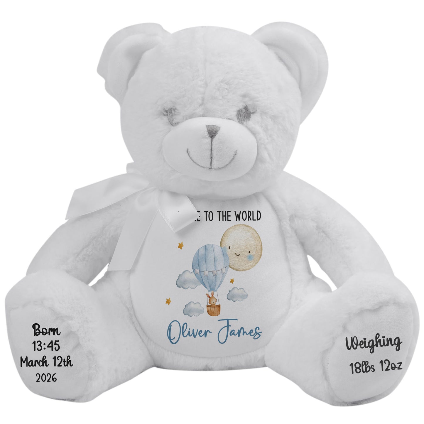 Blue Balloon & Moon New Baby Boy Personalised Teddy Bear
