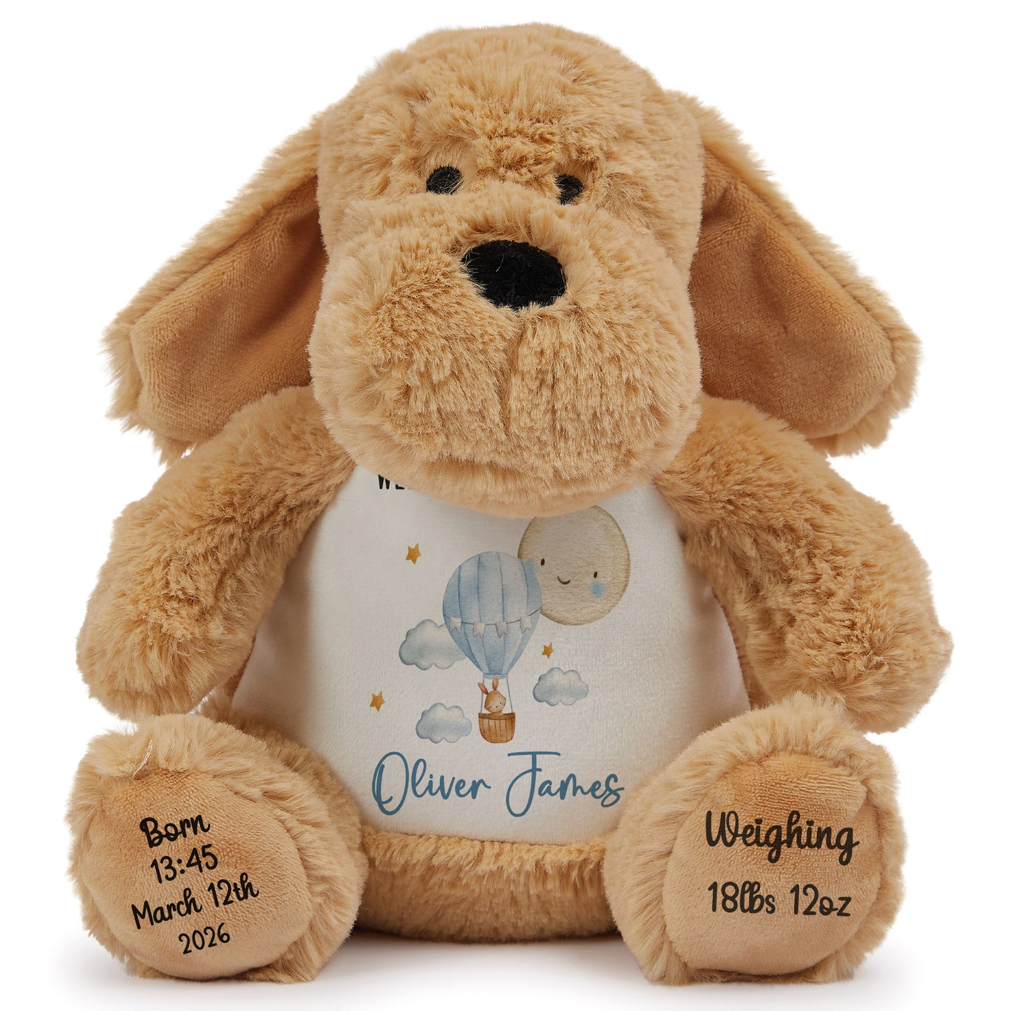 Blue Balloon & Moon New Baby Boy Personalised Teddy Bear