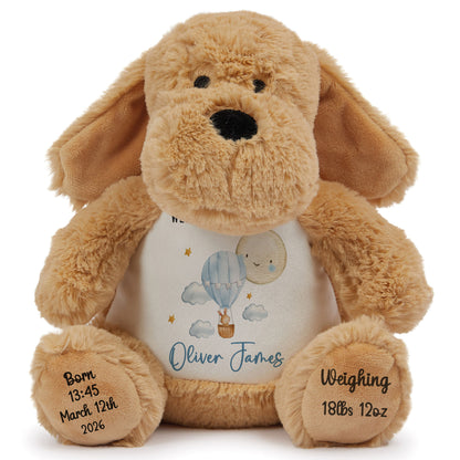 Blue Balloon & Moon New Baby Boy Personalised Teddy Bear