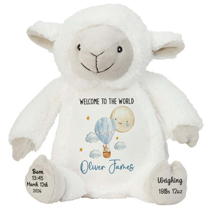 Blue Balloon & Moon New Baby Boy Personalised Teddy Bear
